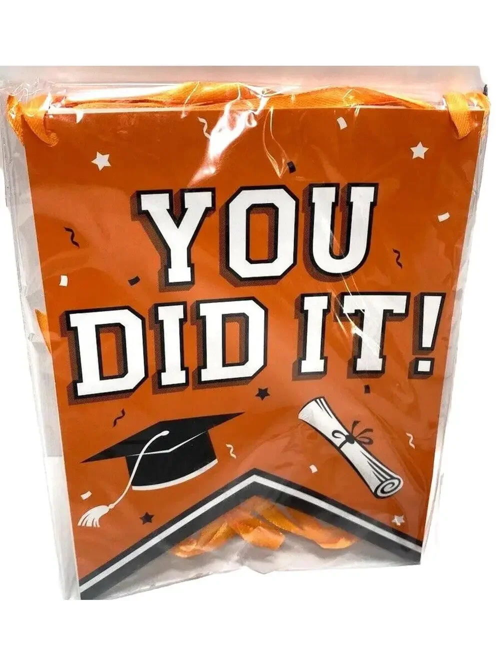 Orange Graduation Party Tablecloth with “Congrats Grad You Did It” Banner Decor